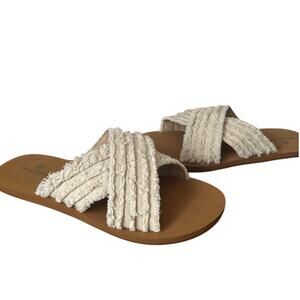 Tommy Bahama Lola Cotton Fringe Strap Sandals Cream US 9.5 Island Style Slides